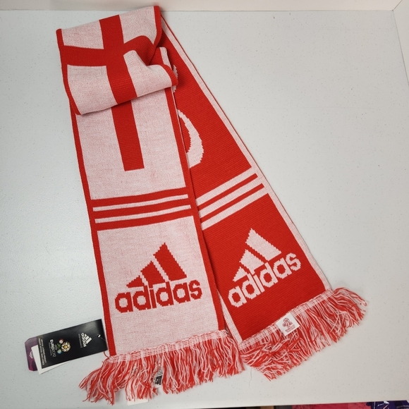 Adidas England Red White Fringe Football Soccer Scarf New NWT - Picture 2 of 6